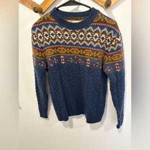 Levi's Fair Isle Cable Knit Sweater Wool Blend Men's  Blue Slim Fit